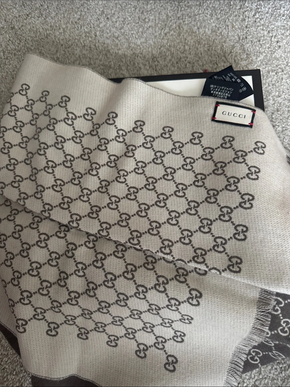 Gucci Brown & Cream GG Monogram Scarf
